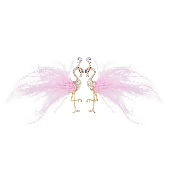 Elegant Flamingo Feathered Earrings With Sparkling Crystals Accent Alloy Jewelry Accessory for Women Fashion Gifts