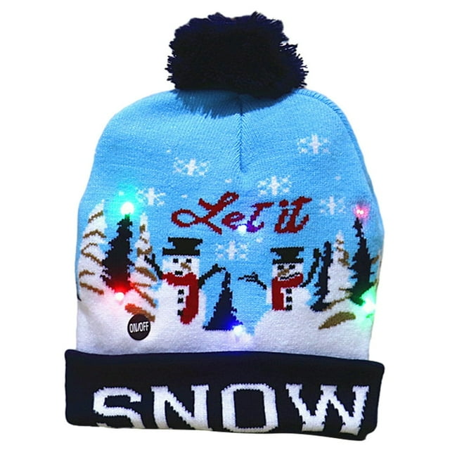 Christmas Decor Knitted Christmas Hat Cartoon Pattern Light Flashing Cap LED New Year Gifts