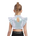 thumbnail image 2 of YiZYiF Girls Shiny Metallic Dance Crop Top Rhinestone Ruffle Cap Sleeve Jazz Hip-Hop Shirts Party Silver 8, 2 of 5