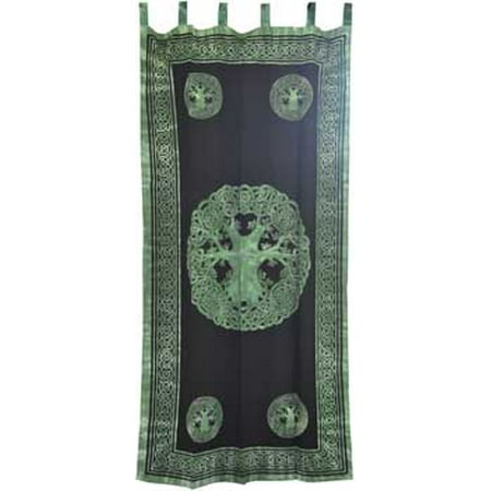 44"x88" Green/black wicca pagan norse , wicca pagan norse tree of life & celtic knots cotton curtain panel