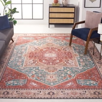 Safavieh Tucson Filip Oriental Machine Washable Area Rug, Aqua/Rust, 8' x 8' Square
