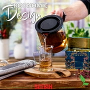 Simax Glassware 1 Quart Teapot with Metal Mesh Infuser | Plastic Lid, Microwave and Stovetop Safe, Heat, Cold, and Thermal Shock Resistant Borosilicate Glass, Makes a Stunning Presentation