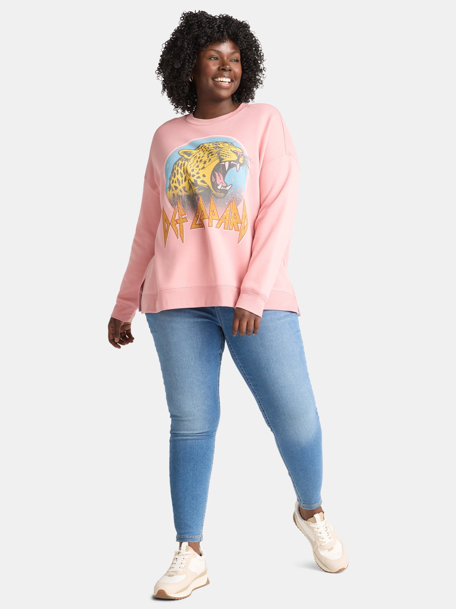 Terra & Sky Women's Plus Embellished Def Leppard Graphic Sweatshirt with Long Sleeves, Sizes 0X-5X