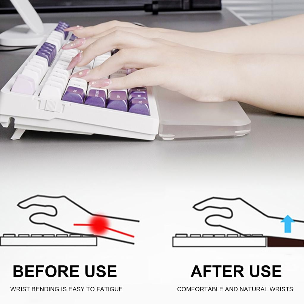 Necvior Acrylic Keyboard Wrist Rest, Transparent Ergonomic Wrist Support Pad for Typists and Gamers, Antislip Base