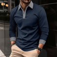 thumbnail image 2 of WTOBBY Men's Long Sleeve Plaid Collar Polo Shirt Golf Tee Basic Casual Top with Lightweight Regular Fit for Everyday Wear and Trendy Style,Navy 2XL, 2 of 5