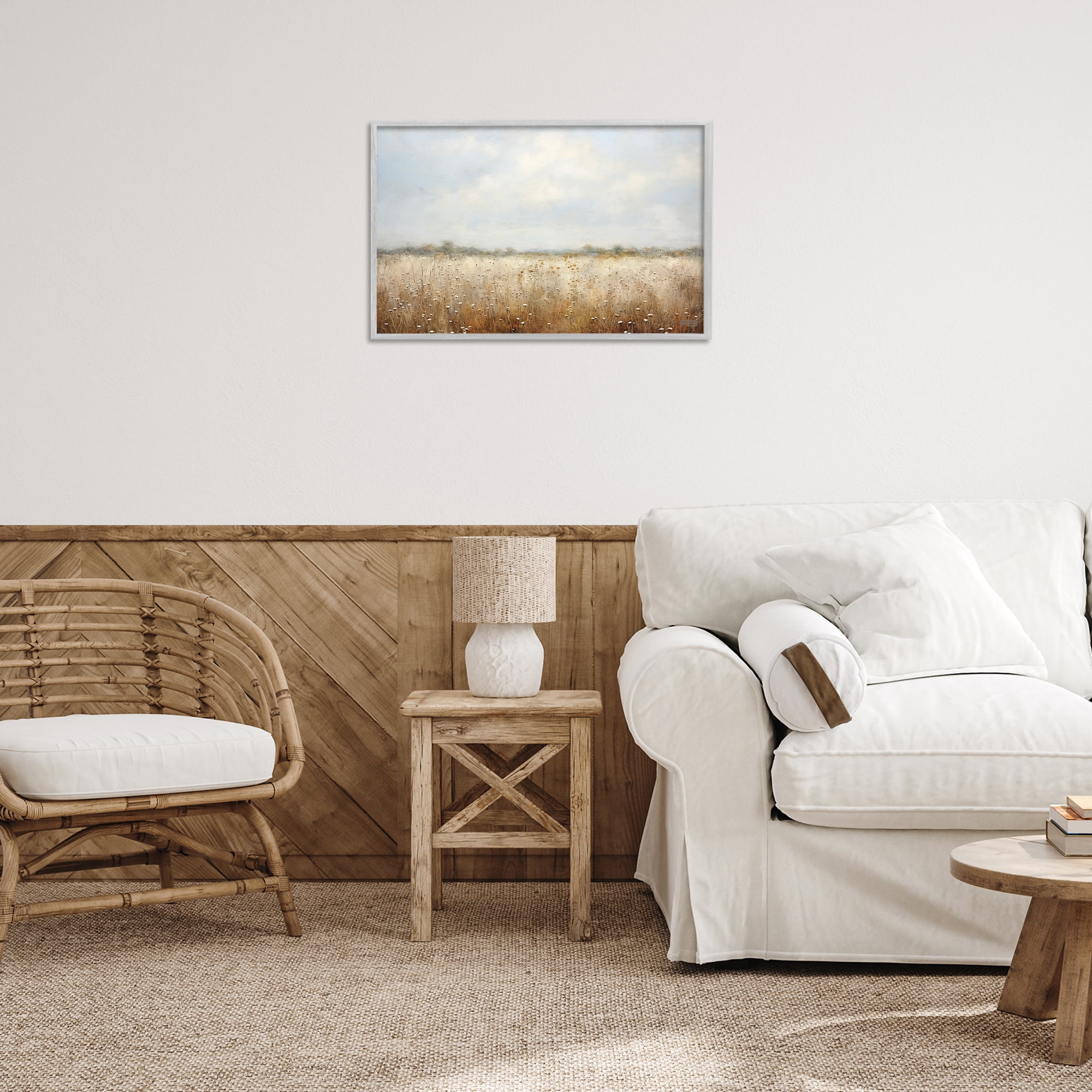 Stupell Industries Soft Daisy Field Landscape Painting Gray Framed Art Print Wall Art, 24 x 16