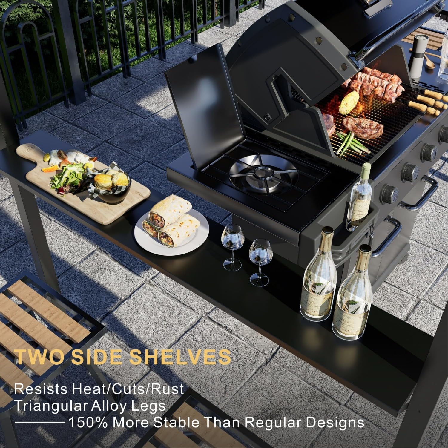 SOLUMIA 8' x 6' Hardtop Grill Gazebo with Galvanized Steel Roof, Aluminum Frame and Side Shelves for Patio
