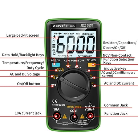 Multimeters,Display Handheld Professional Diode Tester Temperature Resistance Inductance Duty Handheld Professional 6000 Lcd Display Handheld Professional 6000 Rms Inductance Duty Diode T.