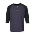 thumbnail image 5 of LIIPEE Men T Shirts Casual Long Sleeve Splicing Color Crew Neck T Shirts Male Buttons Stylish Tee Tops Outdoor Activities Comfortable Soft Breathable Daily Clothing,Purple,M, 5 of 6