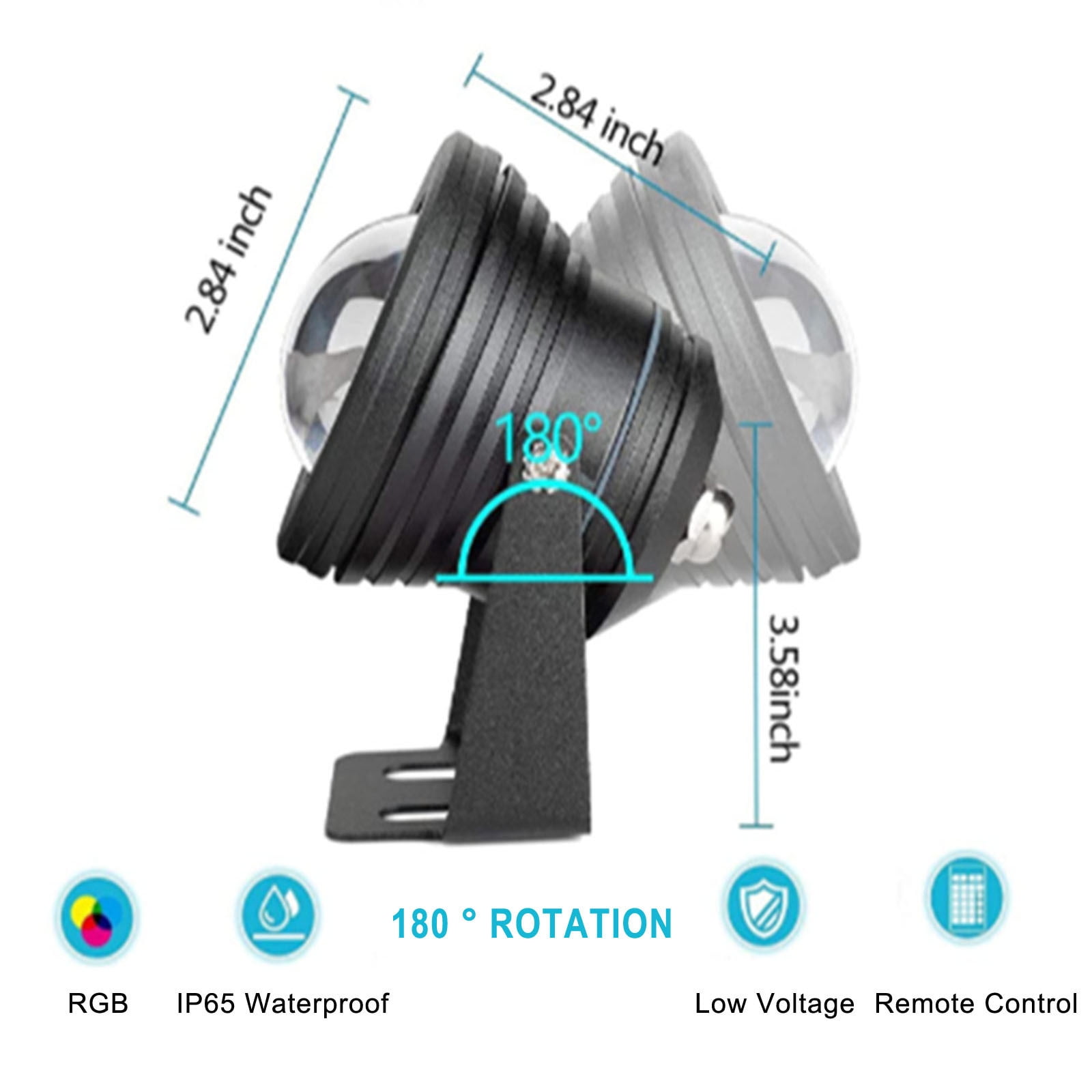 RRJ 2Pcs RGB LED Underwater Light, 10W 12V Submersible IP67 Waterproof Flood Light, 16 Color Changing Dimmable Remote Control Outdoor Pond Fountain Light, Landscape Aquarium Garden Pool Lighting