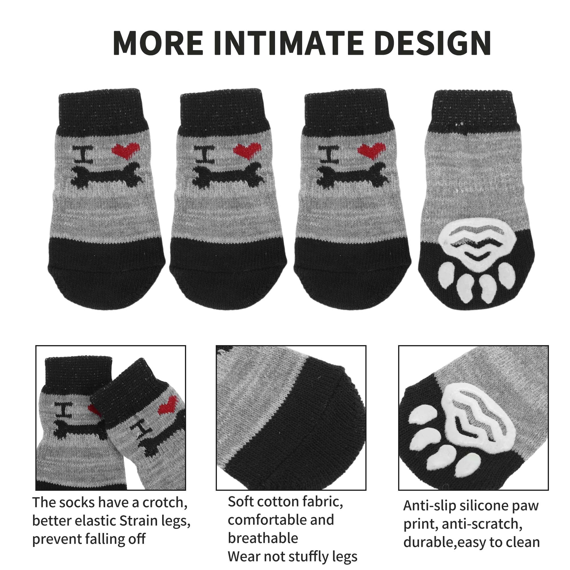 Unique Bargains Dog Socks Non-Slip Socks 4 Pcs Black Grey L