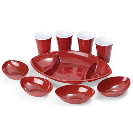 9 Piece Football Party Platter Tray Set With Cups And