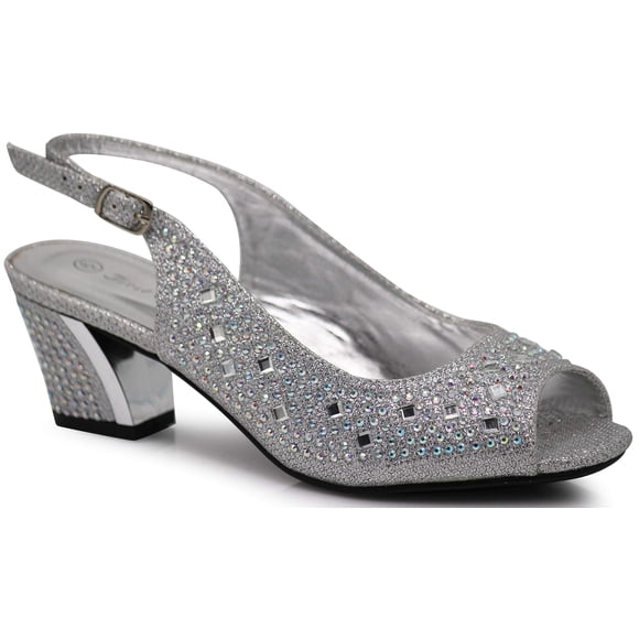 Enzo Romeo Lime01 Womens Open Toe Low Heel Wedding Rhinestone Wedge Sandal Shoes (8, Silver)