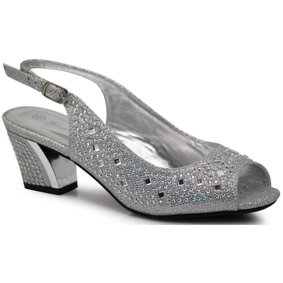 Enzo Romeo Lime01 Womens Open Toe Low Heel Wedding Rhinestone Wedge Sandal Shoes (8, Silver)