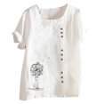 thumbnail image 2 of ICHUANYI Clearance Women Casual Plus Size Printed Short Sleeve Button Tunic T-shirt Blouse Tops(White, L) ICHUANYI WER2023081505076, 2 of 4