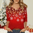 thumbnail image 2 of Fiaer Womens V Neck T Shirts Christmas 3/4 Sleeve Plus Size Tshirts Snowflakes Fashion Casual Baggy Xmas Tops Red10 XL, 2 of 4