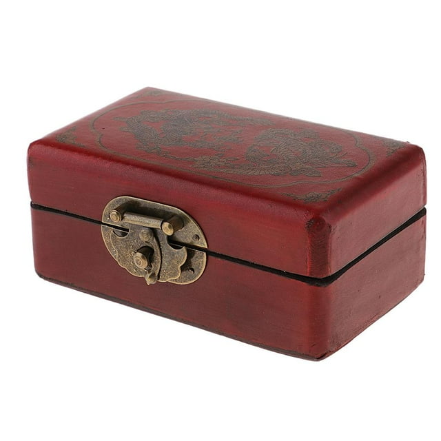 Milaget 1Pc Dragon and Phoenix Print Jewelry Treasure Case Trinket Storage Chest Box