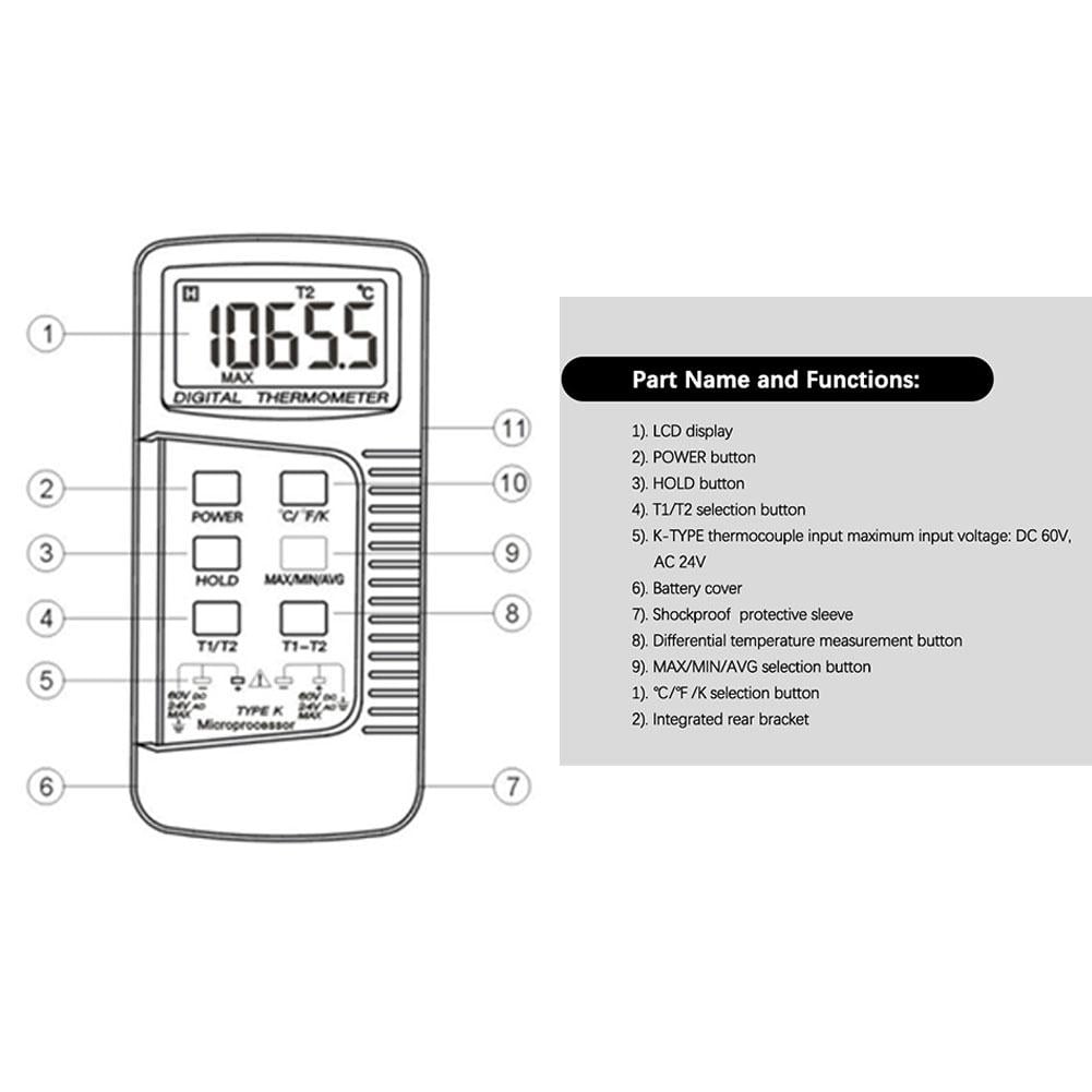 Dual Channel K-Type Digital Thermocouple Thermometer 6802 II with 4 Probes for BGA HVAC Temperature Measurement -50C to 1370C (-58F to 2498F) Industrial Temperature Meter,Large LCD Display