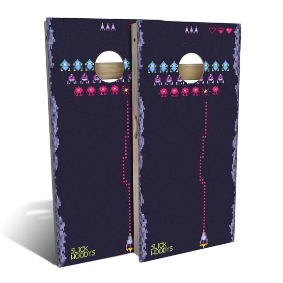 Skip's Garage | Retro Space Fighter Cornhole Board Set | Includes Boards & Bags | Choose Your Size & Accessories