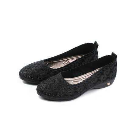 

Sanviglor Ladies Flats Non-Slip Loafers Slip On Casual Shoes Work Low Heel Breathable Lightweight Comfort Black 7.5