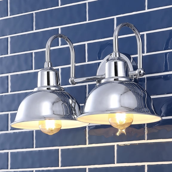 JONATHAN Y Frisco 17.25" 2-Light Farmhouse Industrial Iron LED Vanity, Chrome
