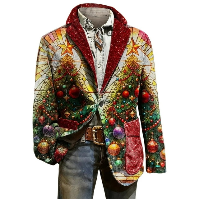 Christmas blazer men Contemporary Notch Lapel Jacket For Holiday Festive Season Christmas Formal And Business Attire With Tailored Fit And Modern Style