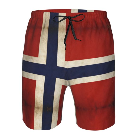 Men's Beach Shorts Norwegian Flag Board Shorts Summer Swim Trunks with Mesh Liner XX-Large