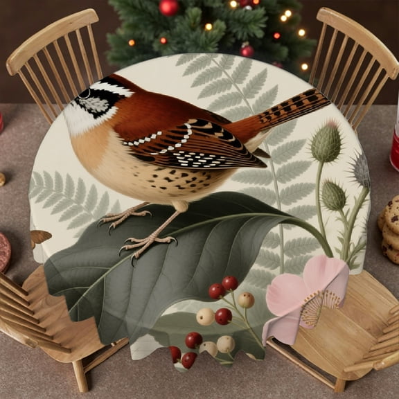 Garden Flowers Bird tablecloths for round tables, Holiday-Themed Design - Polyester Tablecloths Tablecloth for dining table, Cafe, picnic,60x60 Inch
