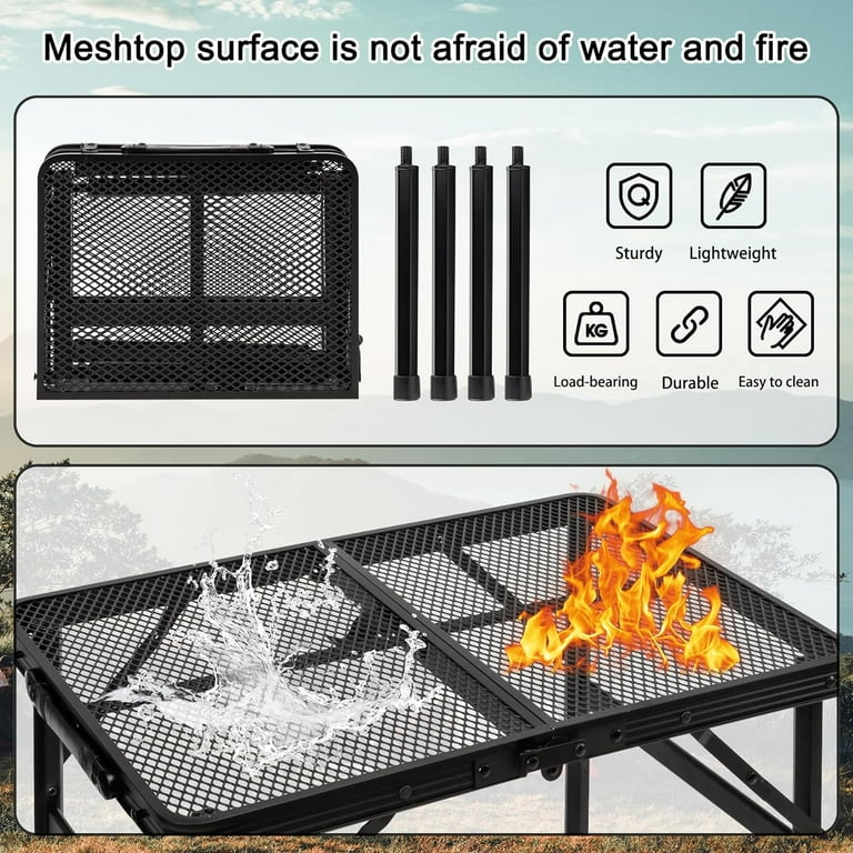 Tiagowell Lightweight Folding Grill Table with Mesh Desktop, Black Tiagowell Lightweight Folding Grill Table with Mesh Desktop, Black