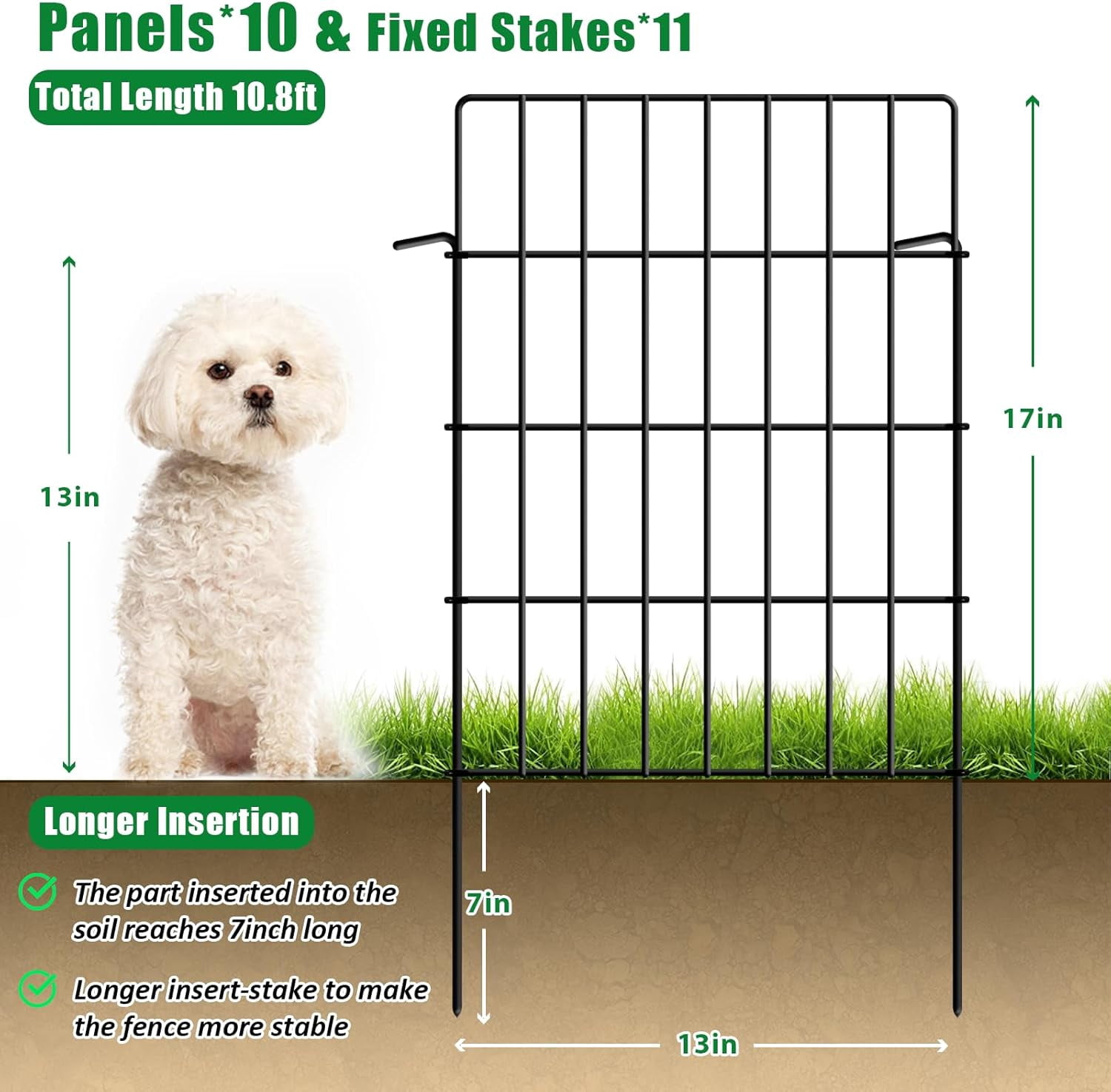 30 Pack Decorative Garden Fence Total 32.5ft (L) x 24in High 1.44" Gap Metal Wire Rustproof Small Animal Barrier Fence Easy Assembly Patio Yard Seedlings Protection Fencing Border Black