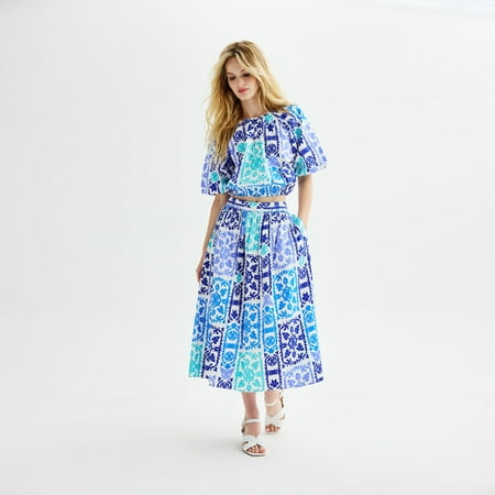 Women's Catherine Malandrino Batik Print Midi Skirt Color: Blue Tile Size: LARGE