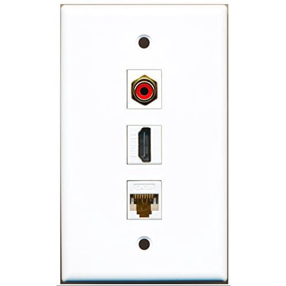 RiteAV - 1 Port HDMI and 1 Port RCA Red and 1 Port Cat6 Ethernet White Wall Plate