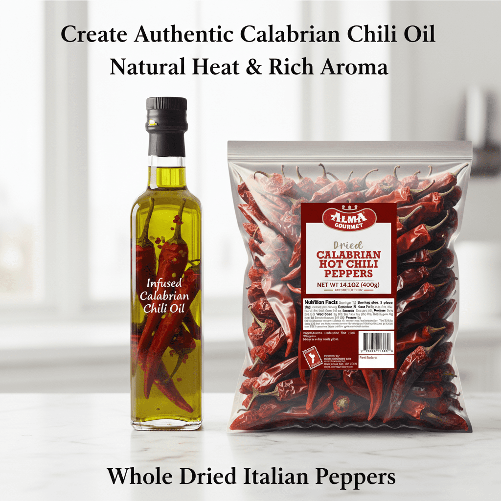 Alma Gourmet Whole Dried Calabrian Chili Peppers, Authentic Italian Peperoncino Secco Calabrese, Imported from Italy, 14.1 oz (400g)