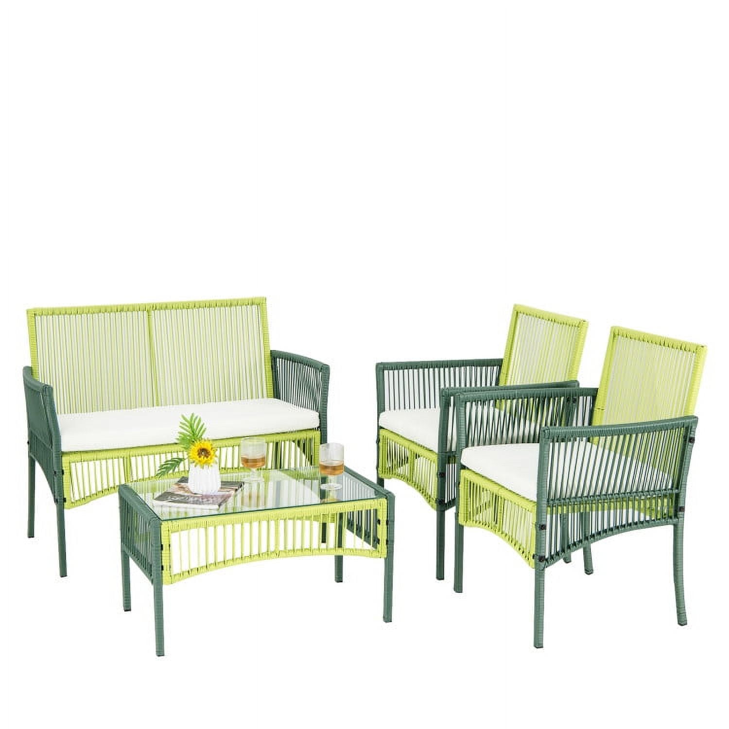 Aimee Lii 4 Pieces Patio Round Wicker Conversation Set, Outdoor Patio Furniture Set, Green Aimee Lii 4 Pieces Patio Round Wicker Conversation Set, Outdoor Patio Furniture Set, Green