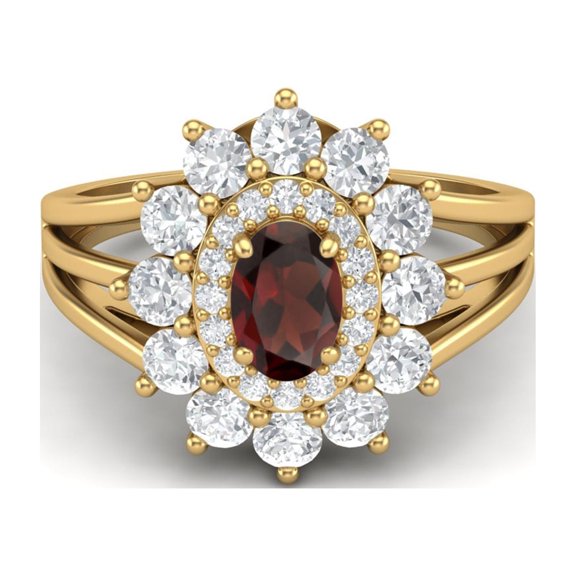 4.03 Ctw Oval Natural Garnet 925 Silver Gold Vermeil Solitaire Women Valentines Day Gifts Ring