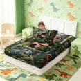 thumbnail image 4 of Manfei Wild Dinosaur Animals Fitted Sheet Queen,Vintage Wildlife Bedding,Green Brown,3 Pieces,1 Fitted Sheet and 2 Pillowcases, 4 of 6