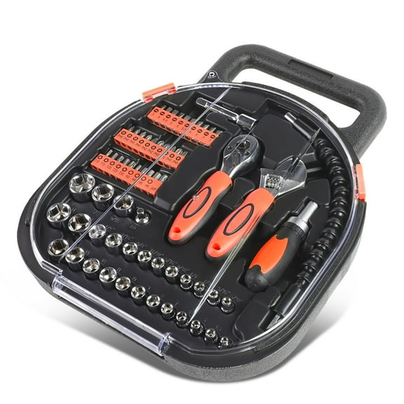 64 Pcs Protable Fastener Removal Tool Kit Screwdriver Bit & Ratchet & Sockets & Flex Extension Orange
