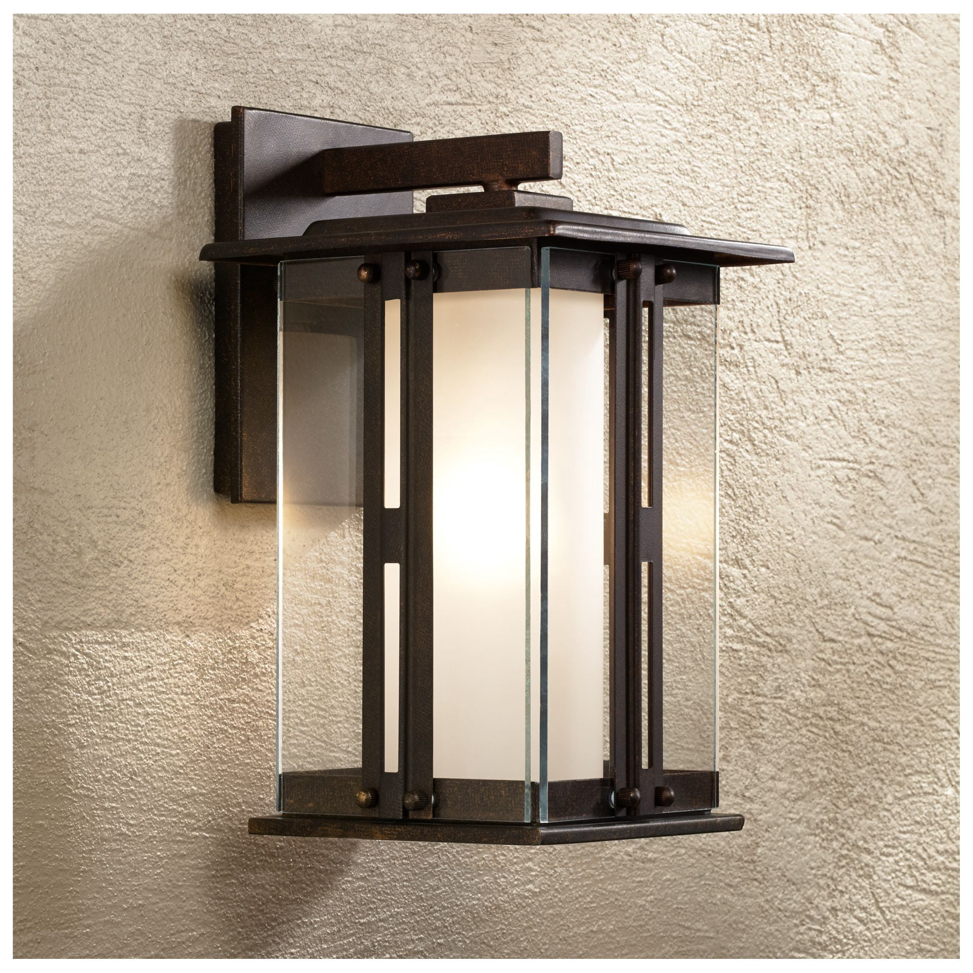 Franklin Iron Works Fallbrook Collection Rustic Farmhouse Outdoor Wall Light Fixtures Set of 2 Bronze 11 3/4" Clear Frosted Double Glass for Exterior