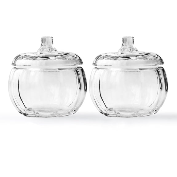 2 Packs Pumpkin Candle Jar for Making Candles, Clear Glass Candle Jars with Lids, Small Candle Containers for DIY Candle Gifts Halloween Fall Thanksgiving Table Decorations