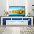 thumbnail image 3 of UHOMEPRO TV Stand for TV up to 80", High Gloss Entertainment Center with RGB LED Lights and Storage Shelves, White Media Console for Living Room, 3 of 14