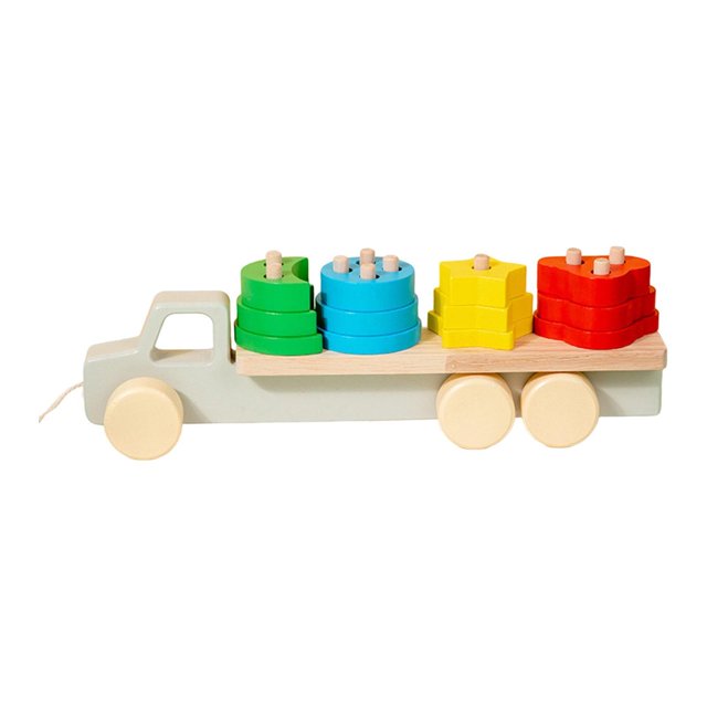 Vehículo de bloques de construcción de madera, juguete educativo para el desarrollo de la combinación de colores Estilo B