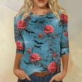 thumbnail image 2 of WTOBBY Women's Halloween Printed Round Neck Loose Shirt with 3/4 Sleeve, Casual Fashion Top for Fall Season, Comfortable Blouse and Daily Wear Apparel,Sky Blue XL, 2 of 5
