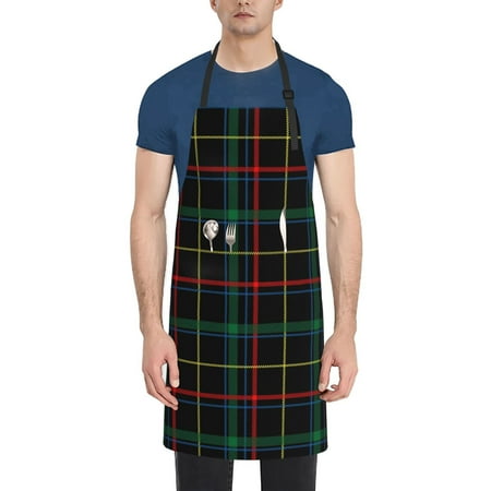 

Qekee Buffalo Plaid Dark Green Print Waterproof Apron with Pockets Adjustable Cooking Aprons Kitchen Bib for Baking Household Cleaning