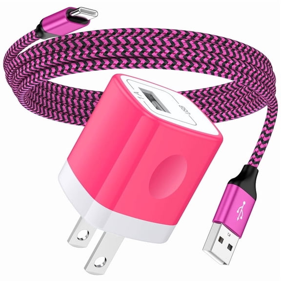 Type C Charger Block, Phone Charger USB C Wall Adapter Plug with 6FT USB C Charging Cable Compatible with iPhone 16 15 14, Samsung, Phone Chargers for Android Phone, Pink
