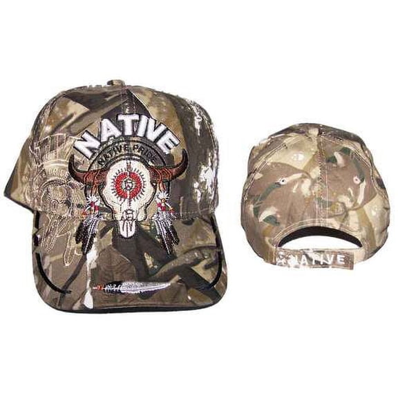 Bull Head Native Pride Baseball Caps Embroidered - Camo Color Uni-Sex Style -- FREE USA Shipping-- (CapNp674C)