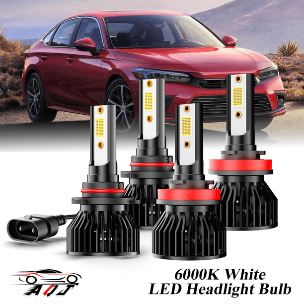 Compatible con Juego de Lámparas Alta/Baja Honda Civic 2016-2022 - 4 Unidades, 10,000LM 6500K Blanco Frío, Bombillas 500% Ultraluminosas, Plug & Play