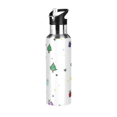 

600/1000ML Stainless Steel Sport Water Bottle with Straw Lid Leak Proof Vacuum Insulated Mug for Outdoor Activities Cycling Running & Walking Cute Christmas-themed Background
