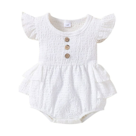 Generic Newborn Baby Girls Ruffle Sleeveless Romper Solid Color Jumpsuit with Headband Infant Cotton Outfits Girls Fly Sleeve Solid Cotton Linen Romper Ruffles Button Decoratied Bodysuits Clothes