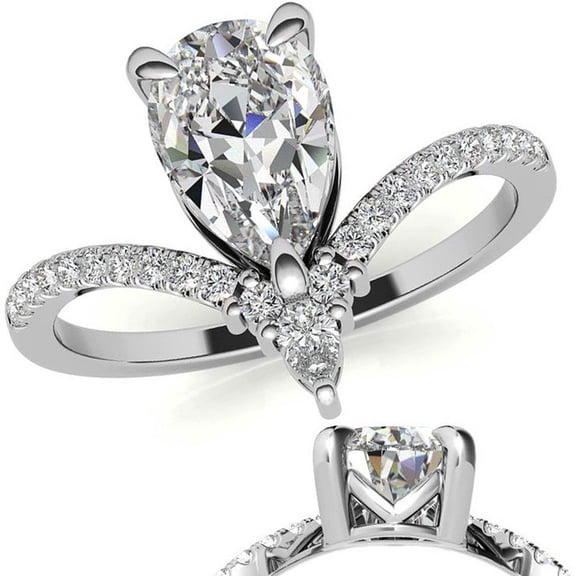 Auory Elegant Pear Cut Moissanite White Gold Plated for Women