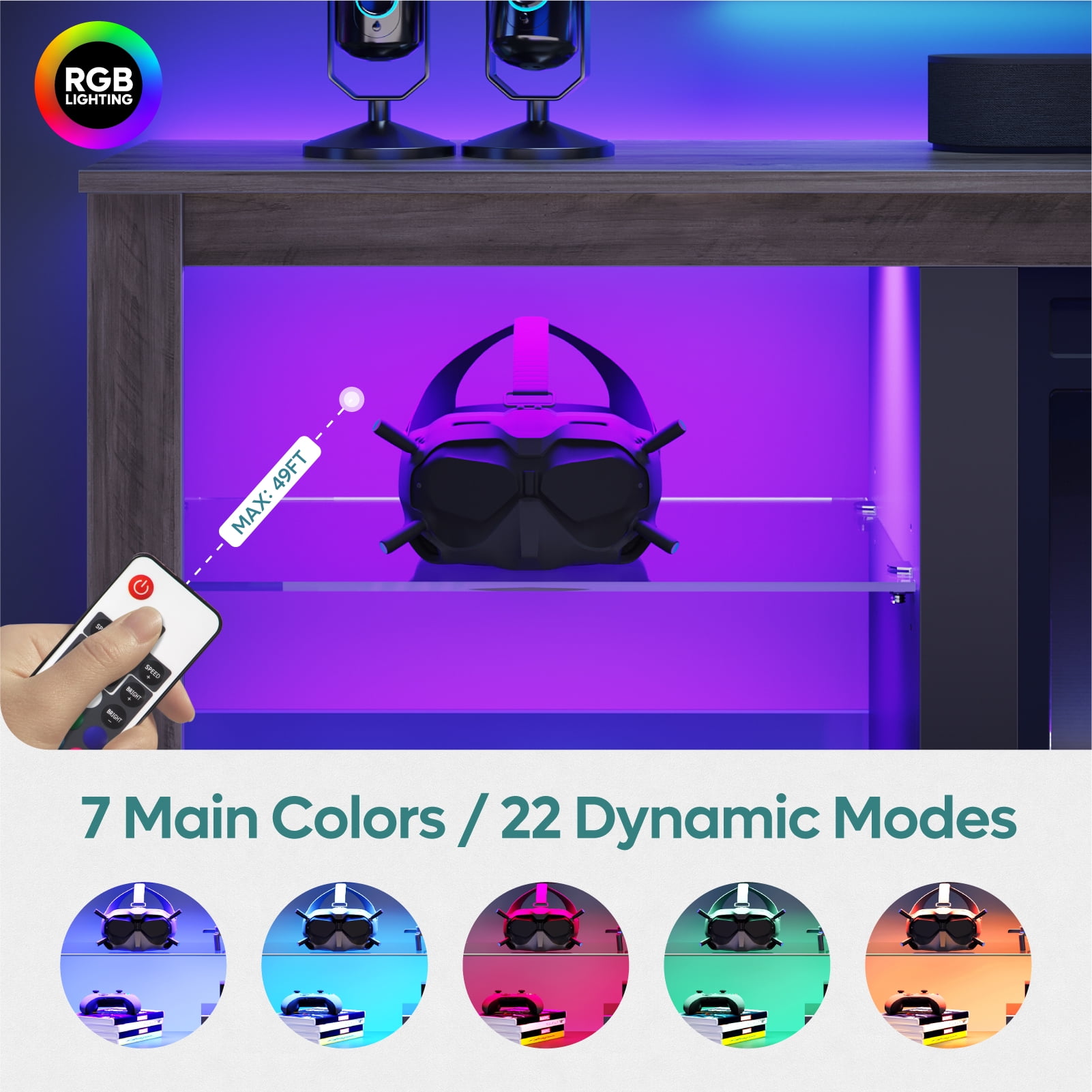 Bestier TV Stand for 75" TV, Gaming Entertainment Center with Remote Controlled RGB LED Light, Adjustable Glass Shelves, Modern Media Console Table with Open Storage for Living Room, Wash Gray